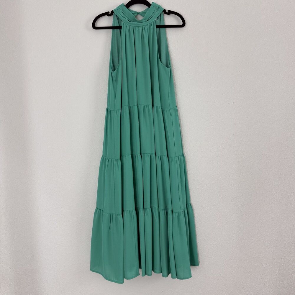 Jade Womens Size Small Tiered Maxi Dress Mock Neck Sleeveless Green